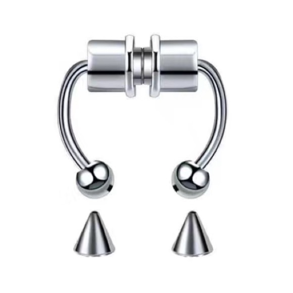Queen Bee Boutique Jewelry - 🆕Magnetic Nose Septum Ring (Silver) with 2 sets of ends (ball and spike)